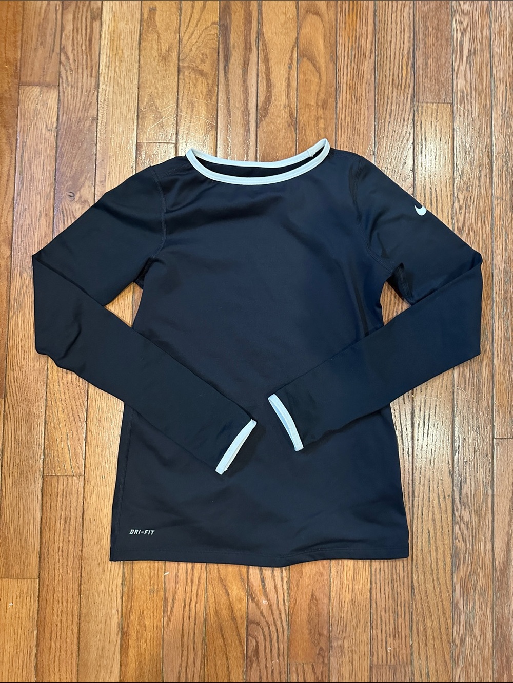 Nike Black Long Sleeve Dri-FIT Top with White Trim